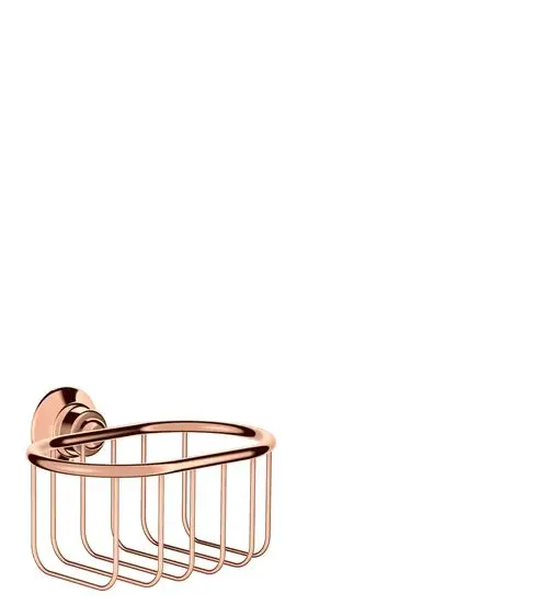 Seifenkorb in poliertem Rotgold von AXOR, die Halterung ist rund. Das Gitterdesign ermöglicht eine flexible Platzierung im Badezimmer.